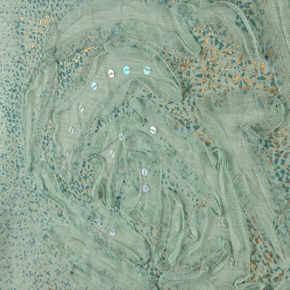 Y2K Style & Co Short Sleeve Top Womens Large 100% Cotton Sequin 3D Tulle Flowers - Picture 3 of 10